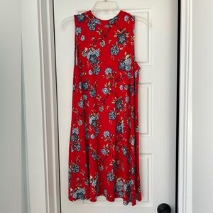 LOFT Red Floral Midi Dress